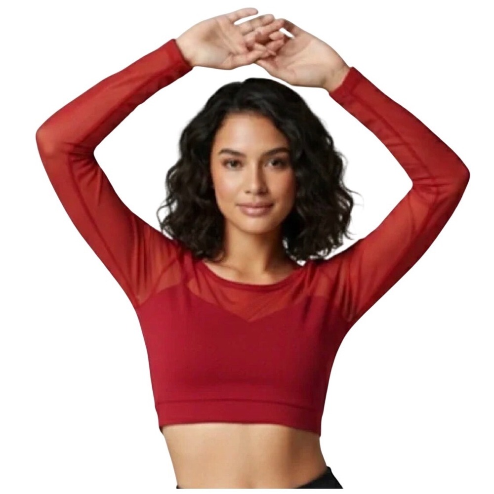 CL‎ BalTogs Red Mesh Long Sleeve Crop Top Strappy Back Dance Athleisure child L